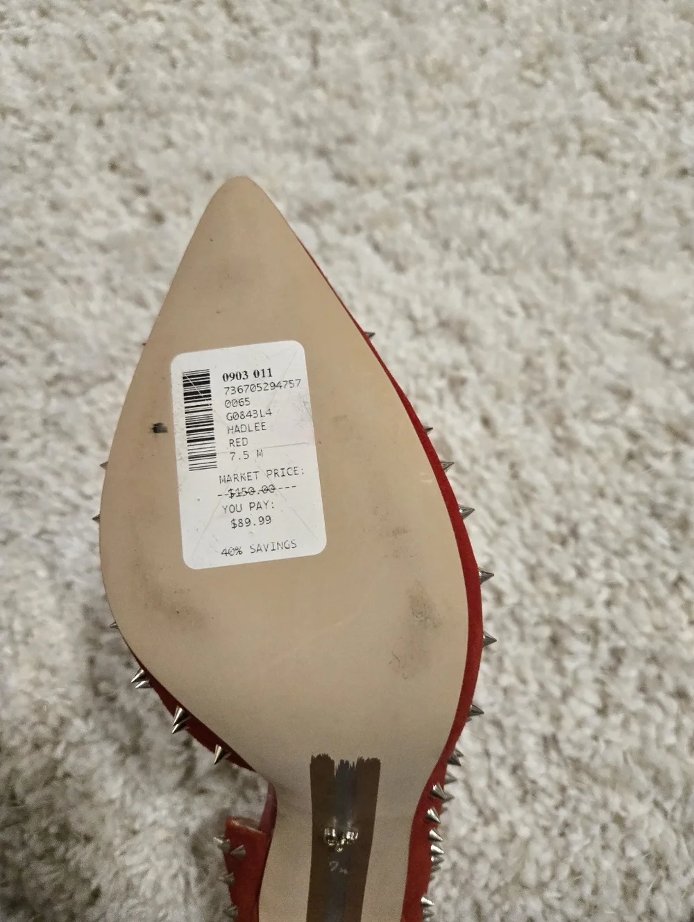 Sam Edelman Hadlee Red Suede Spike-Embellished Pointed Pumps Size US 7.5